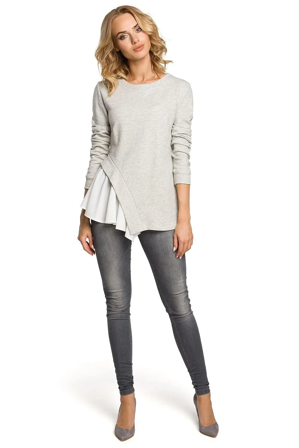 MOE Women's Soft Ribbed Knit Blouse with Asymmetric Cut - European Brand