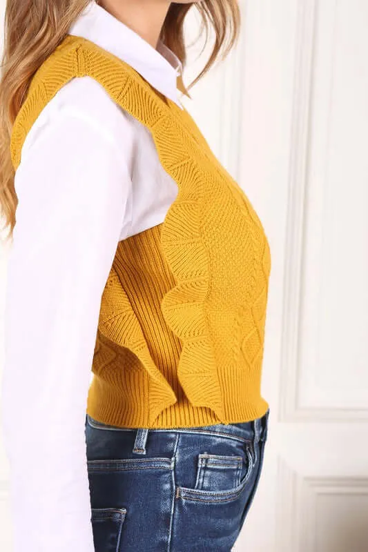 Mustard Yellow Ruffle Sweater Vest