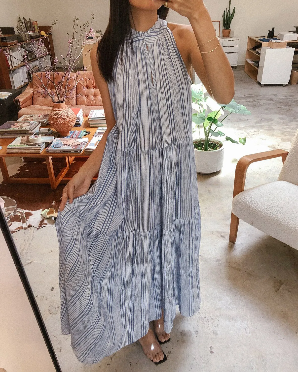Nissi Tiers Dress in Adriatic Mini Stripe