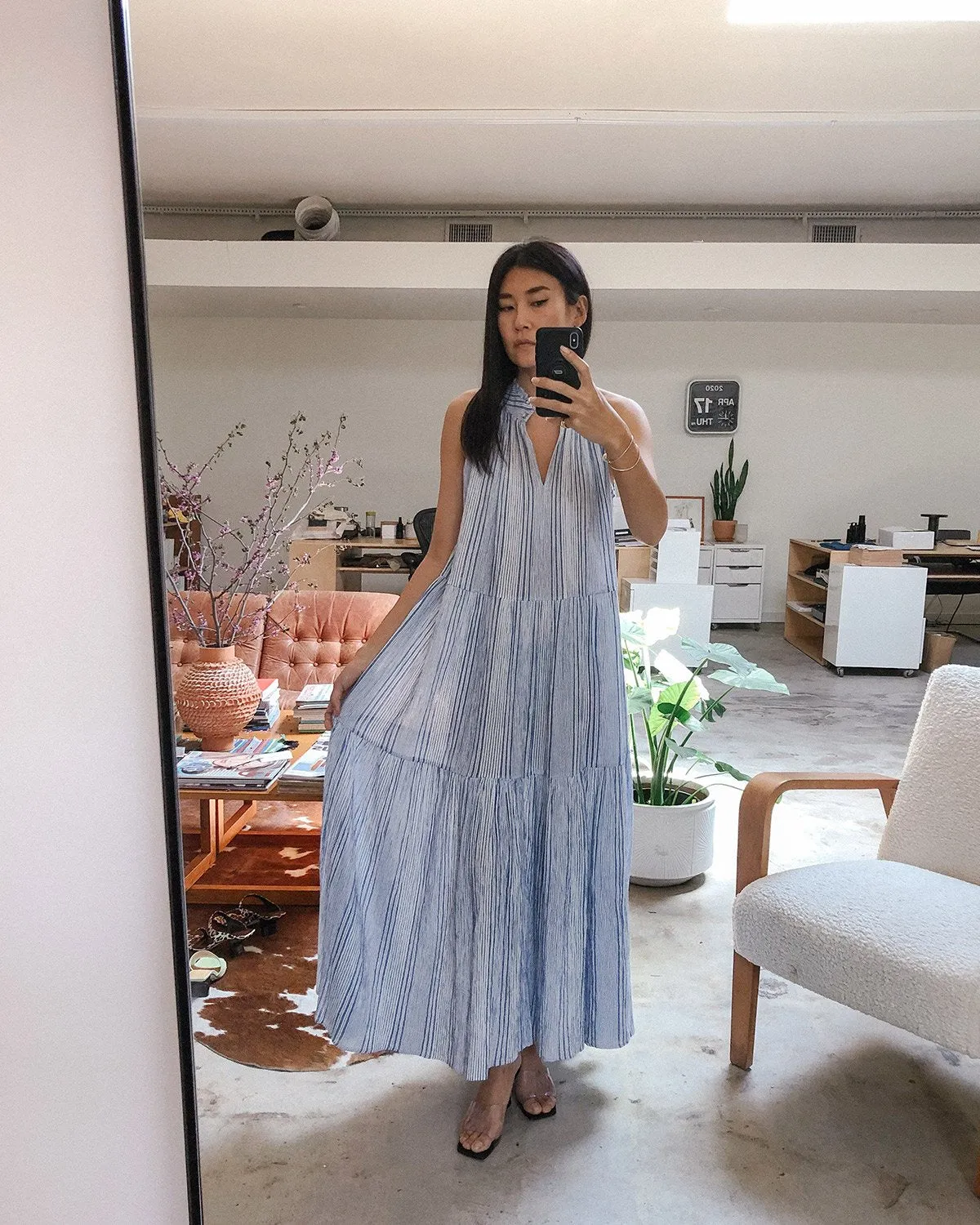 Nissi Tiers Dress in Adriatic Mini Stripe
