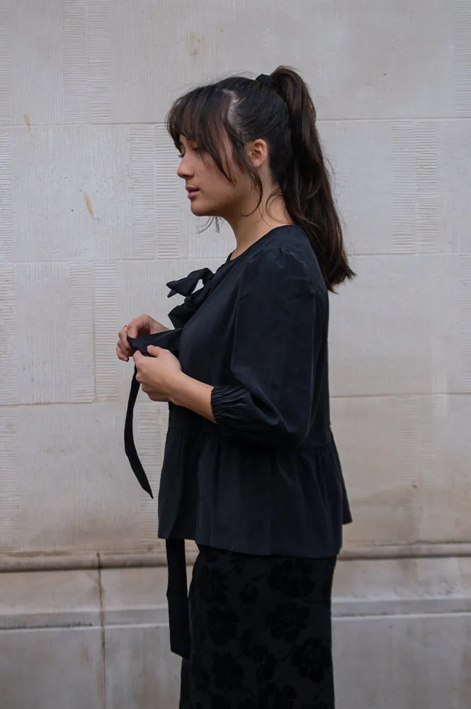 Object Anni Tie Front Black Blouse