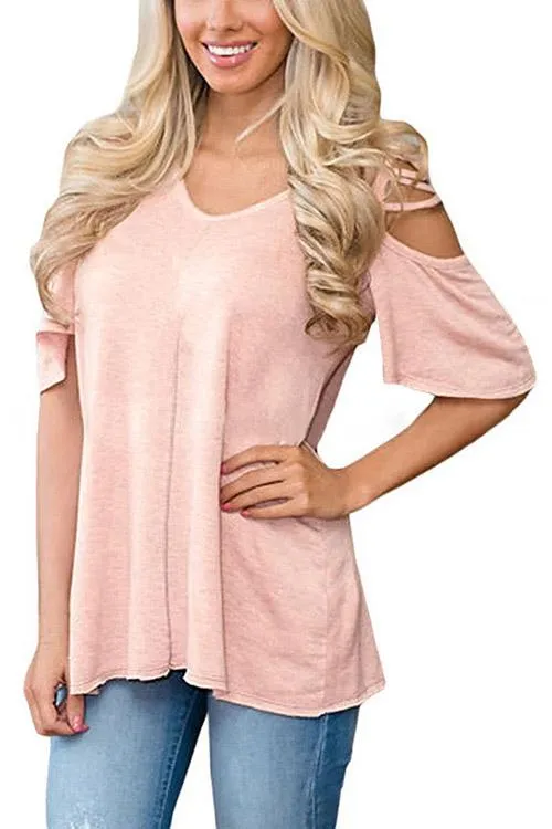 OEM ODM V-Neck Cold Shoulder Short Sleeve T-Shirts