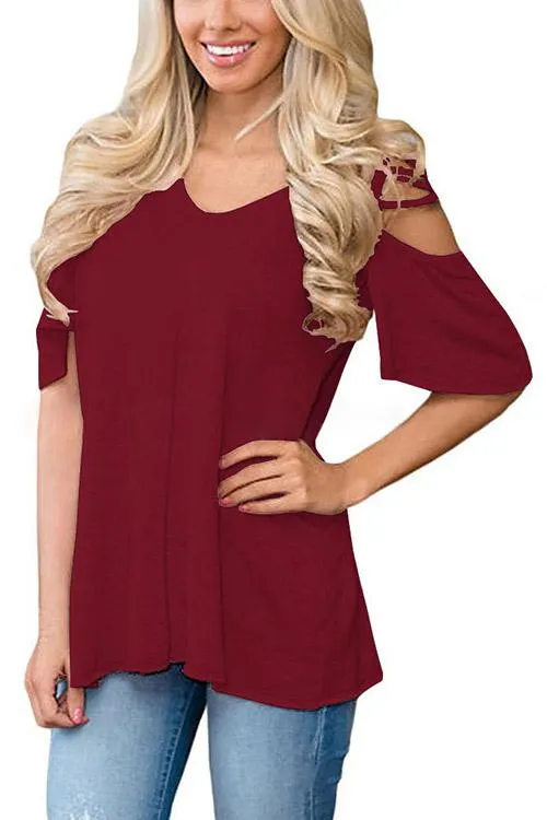 OEM ODM V-Neck Cold Shoulder Short Sleeve T-Shirts