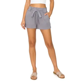 Paper Bag Waist with Self Tie Belt Linen Shorts - Dusty Lavender