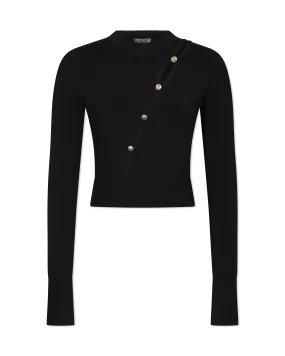 Peek-A-Boo Button Detail Cropped Sweater