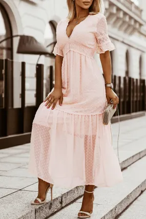 Pink Short Sleeve Boho Maxi Dress