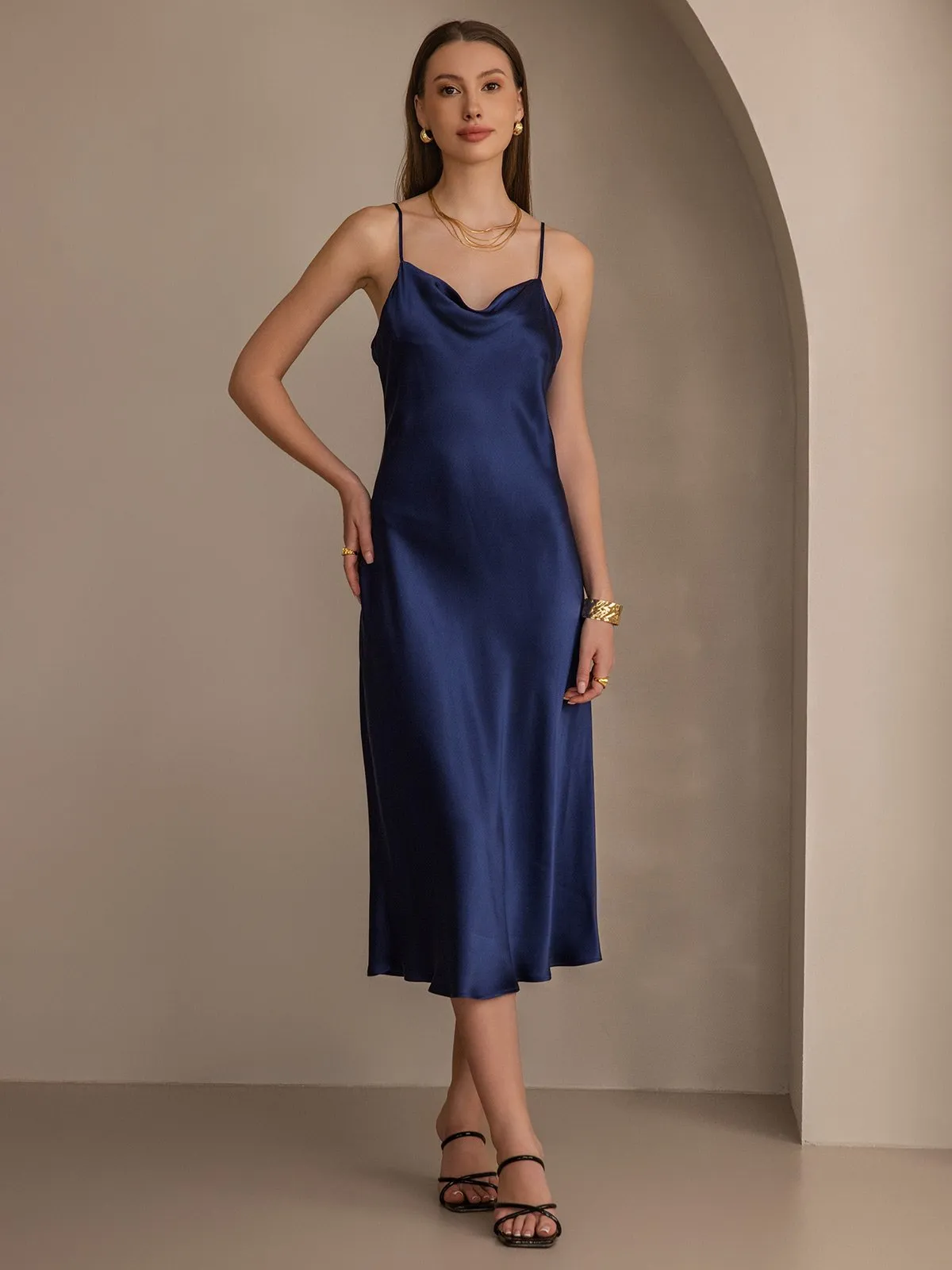 Pure Silk Strap Maxi Long Dresses