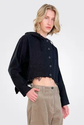 Raw Edge Hooded Jacket - Black