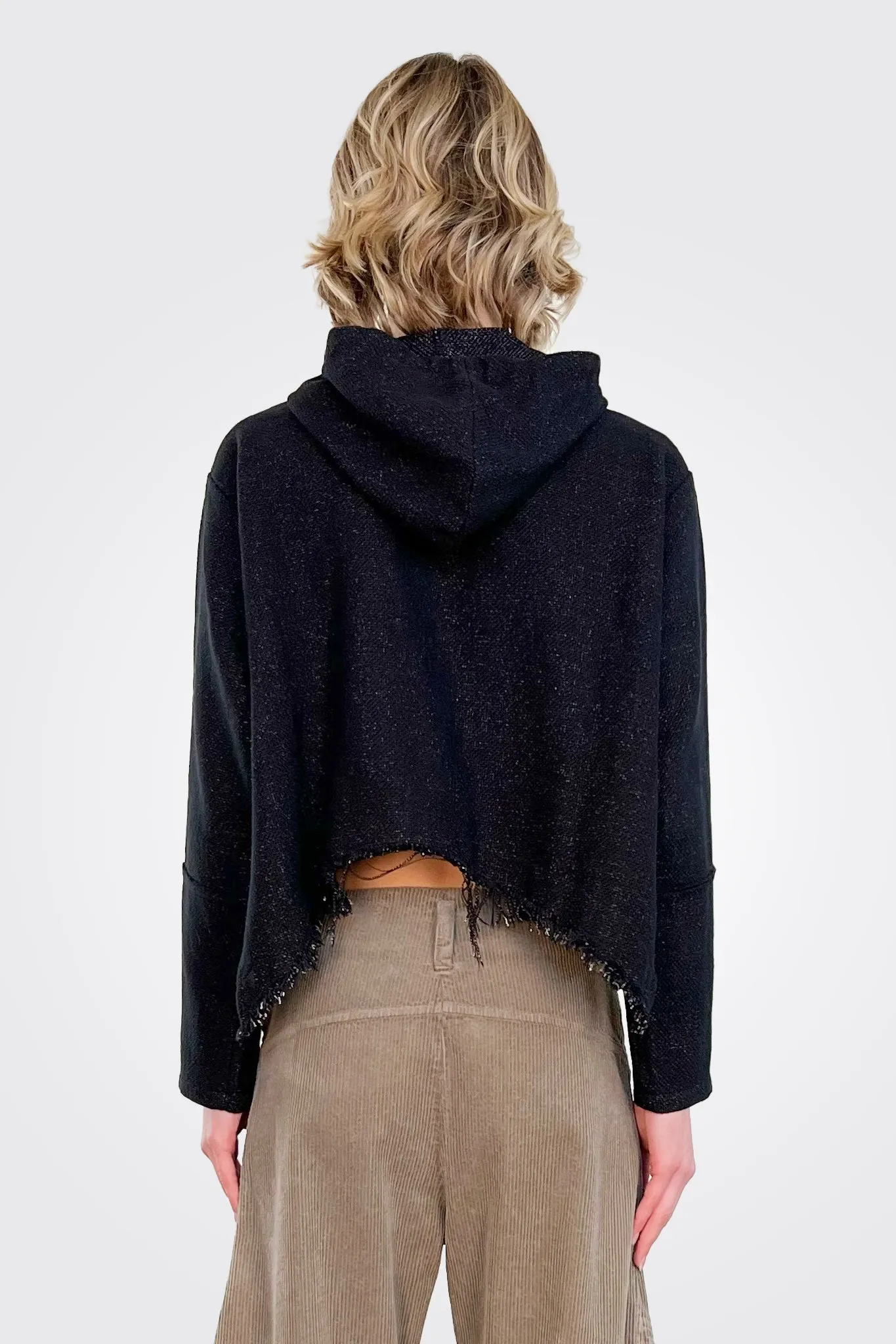 Raw Edge Hooded Jacket - Black