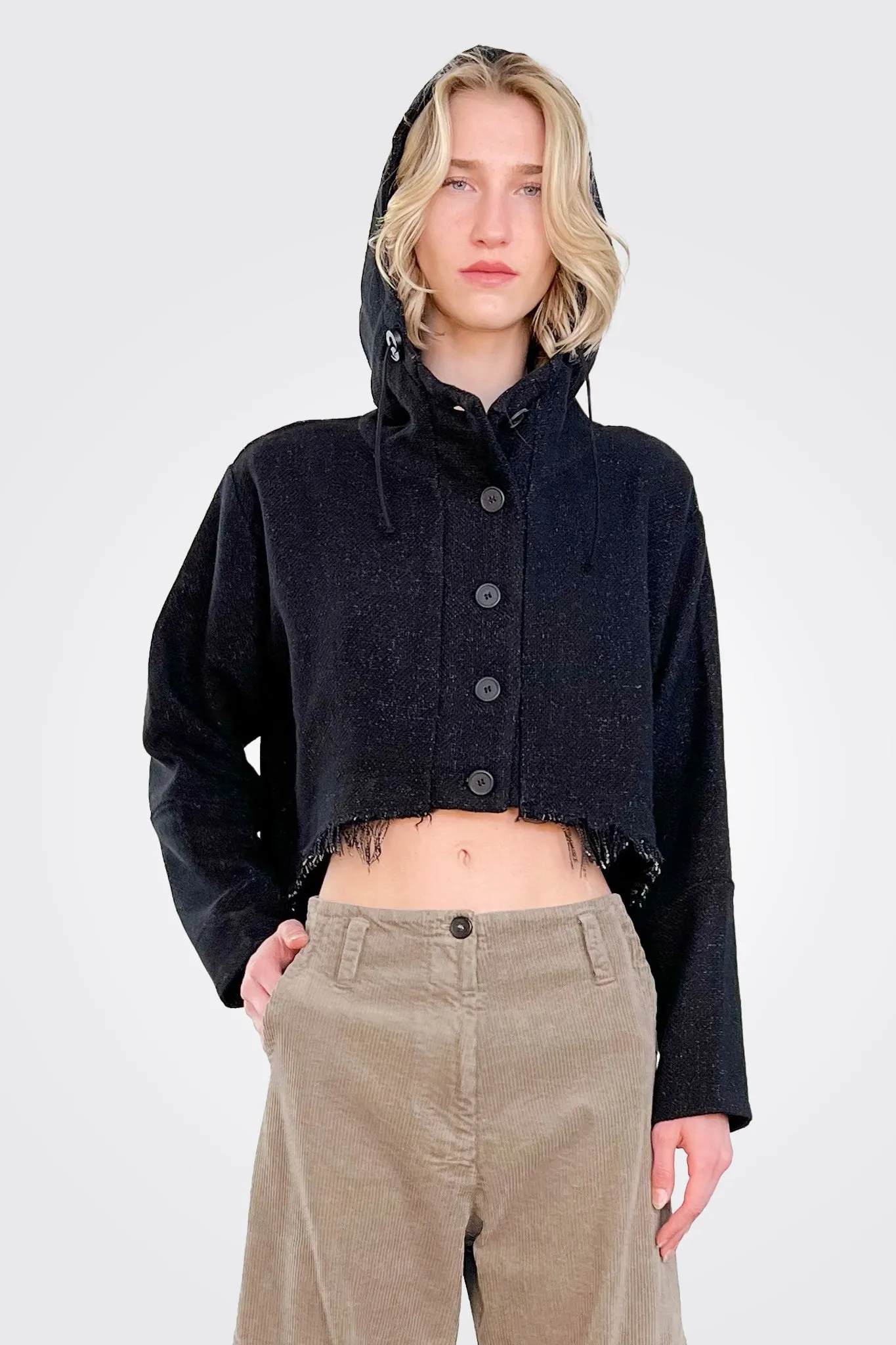 Raw Edge Hooded Jacket - Black