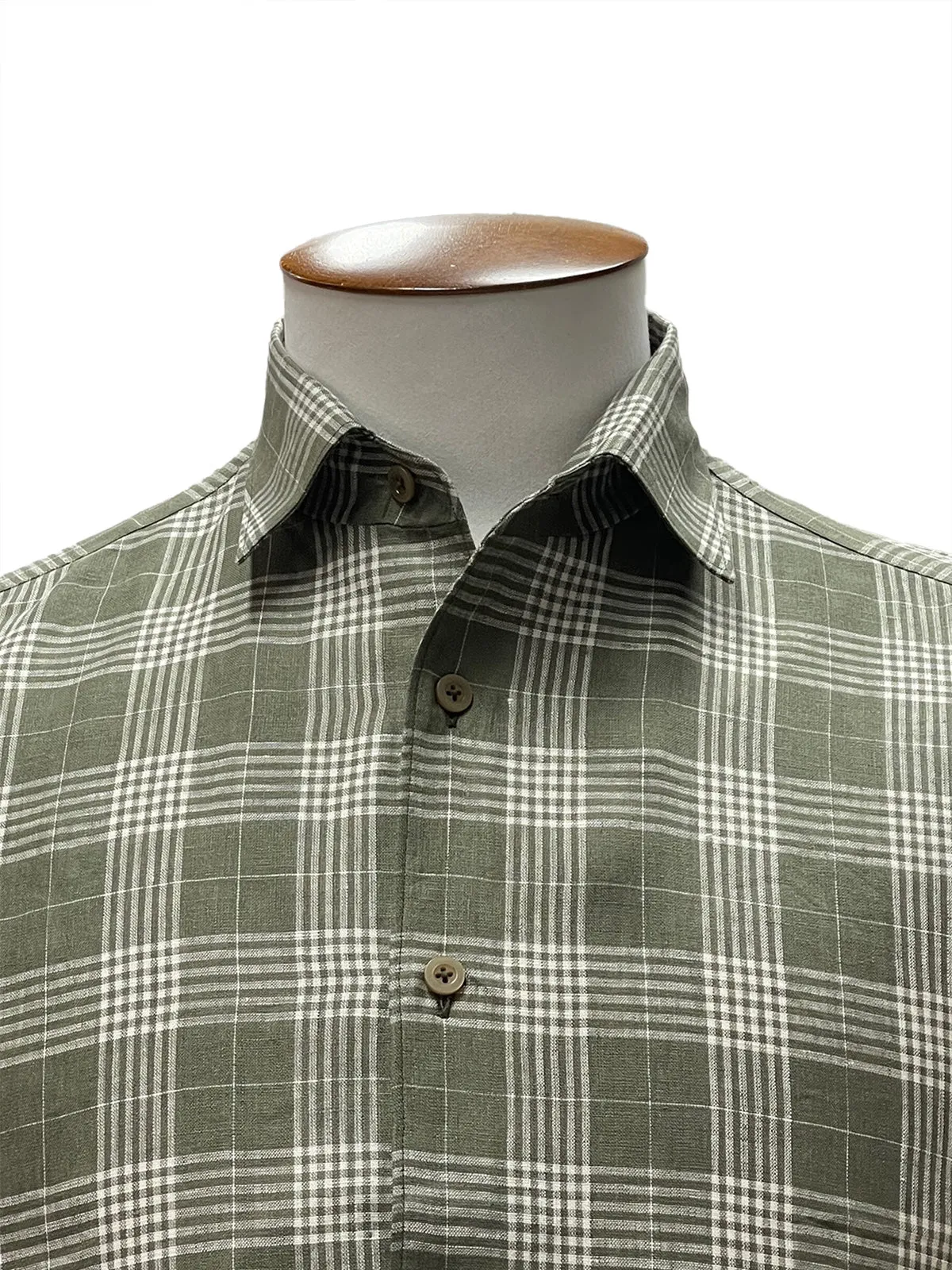Resort Shirt - Olive & Off-White Check Linen