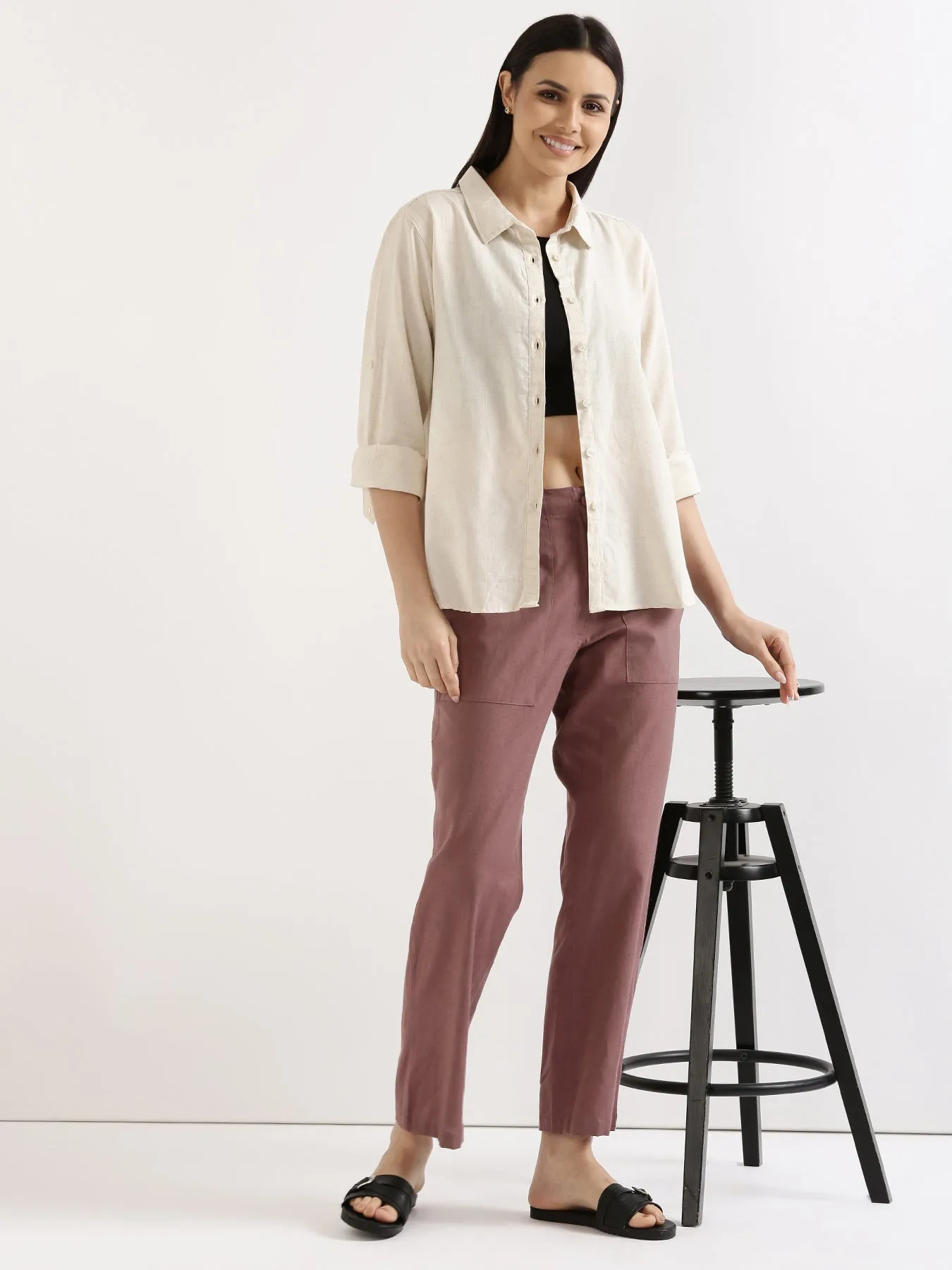 Rose Taupe Airy Linen Pants