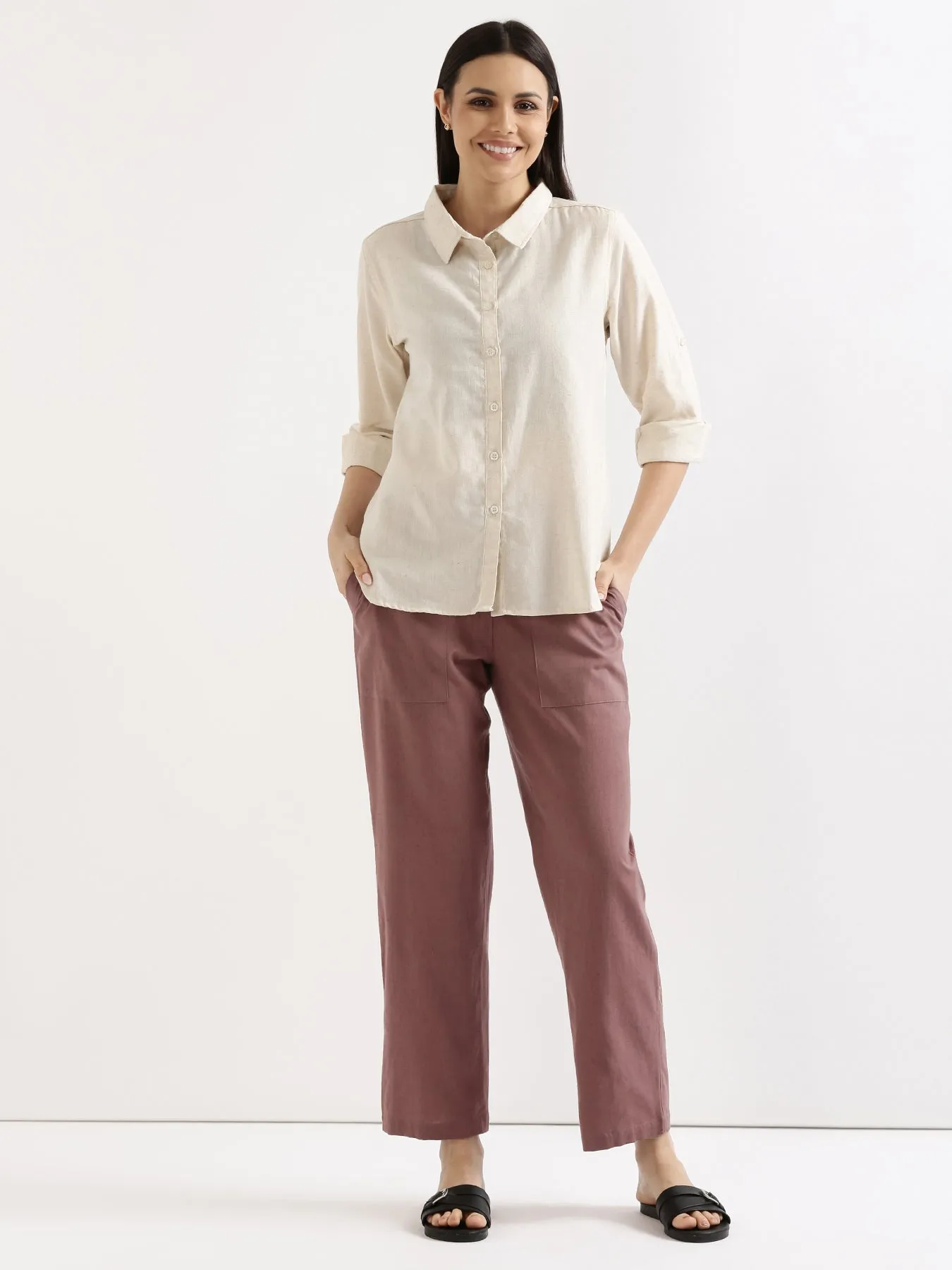 Rose Taupe Airy Linen Pants