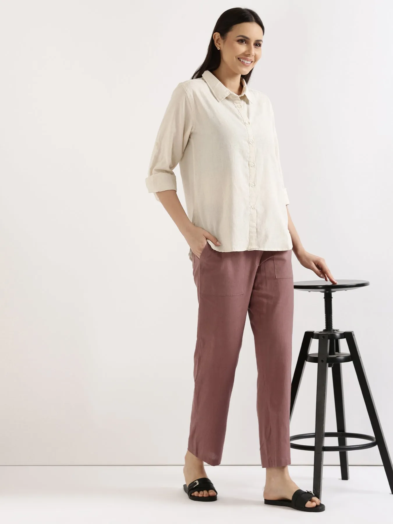 Rose Taupe Airy Linen Pants
