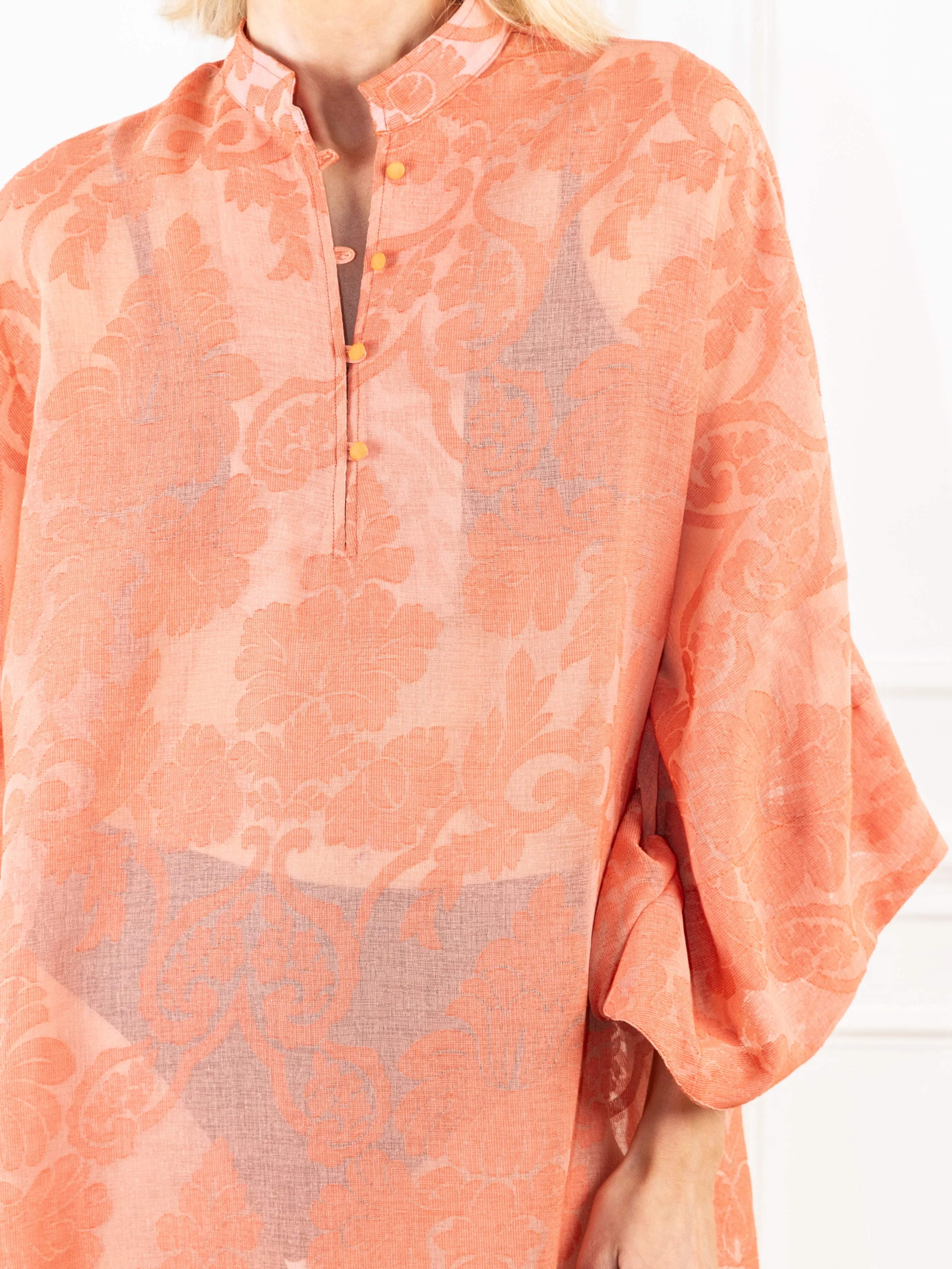 Saffron Florals Sheer Maxi Caftan