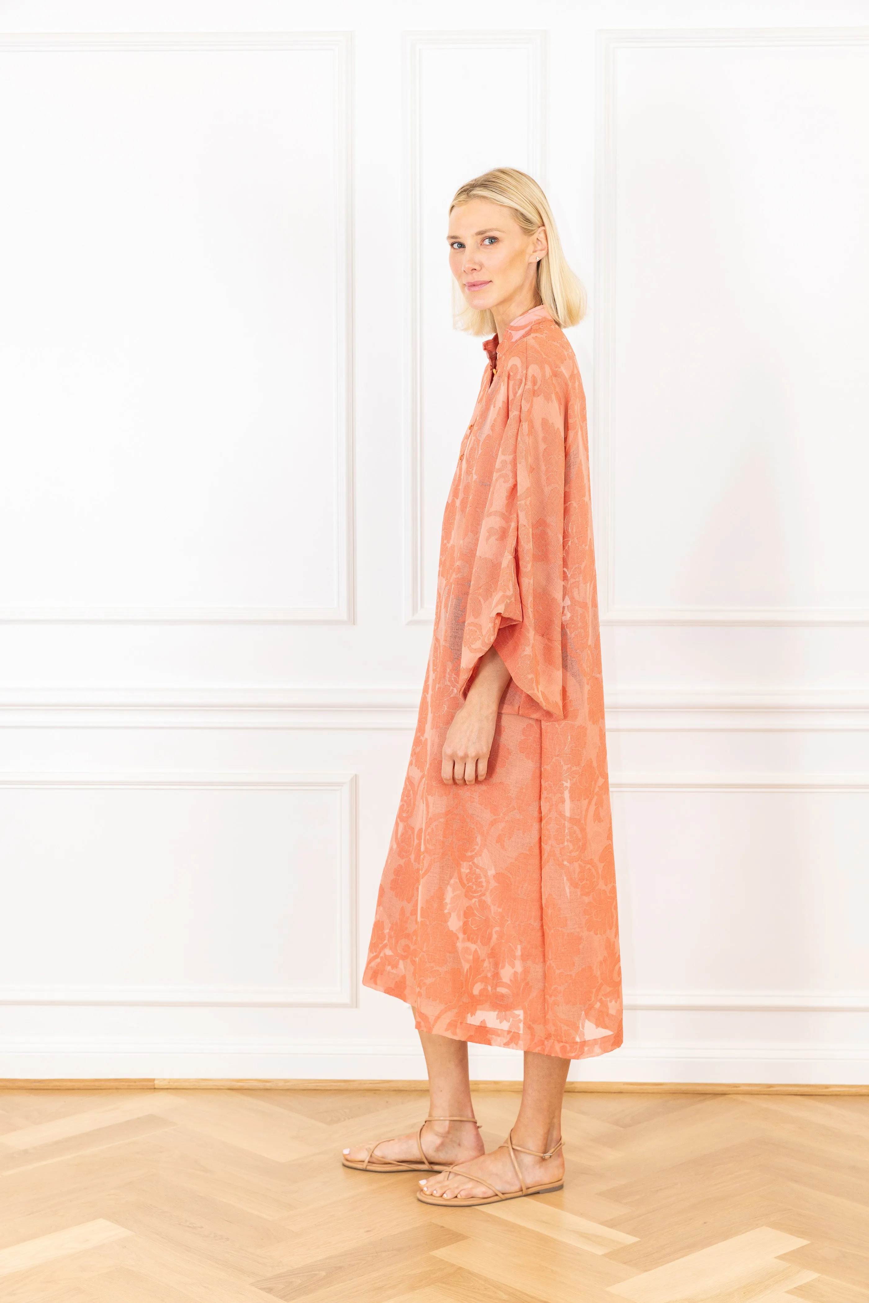 Saffron Florals Sheer Maxi Caftan