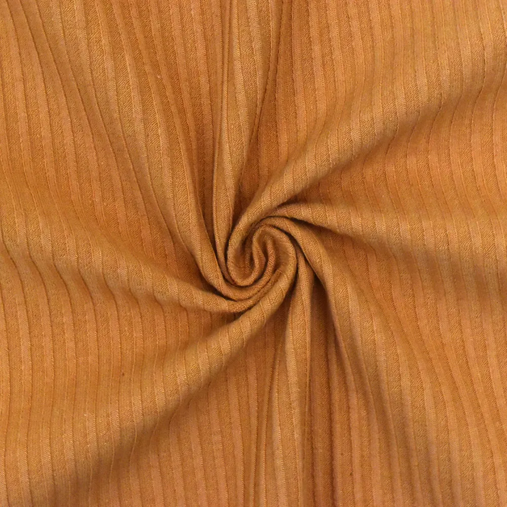Sand Orange Stretch Cotton 6x3 Rib Knit Fabric
