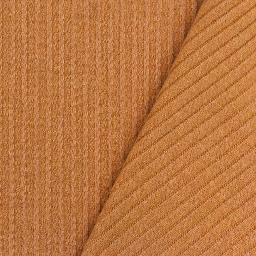 Sand Orange Stretch Cotton 6x3 Rib Knit Fabric