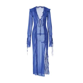 Sheer Ruffle V-Neck Maxi Dress
