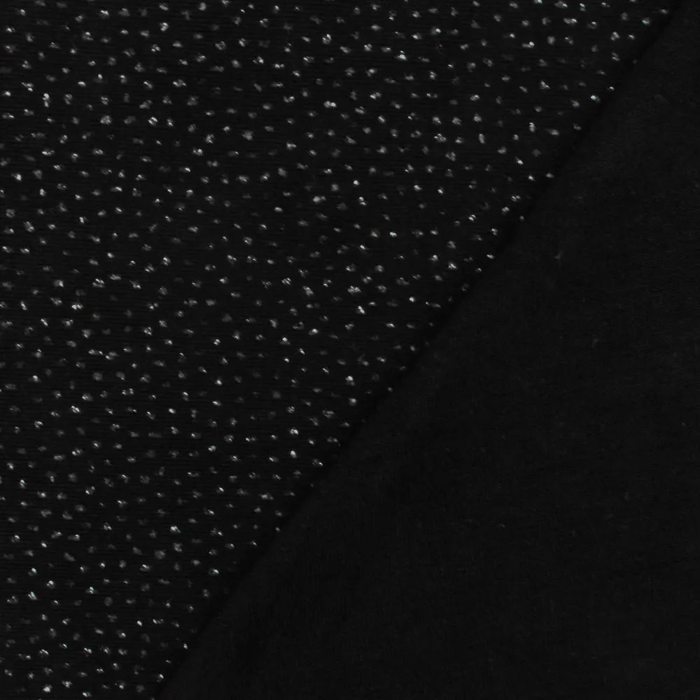 Shiny Black-Black Sparkle Confetti Printed Stretch Slinky Knit Fabric