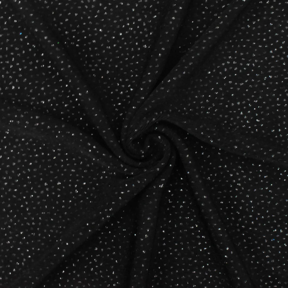Shiny Black-Black Sparkle Confetti Printed Stretch Slinky Knit Fabric