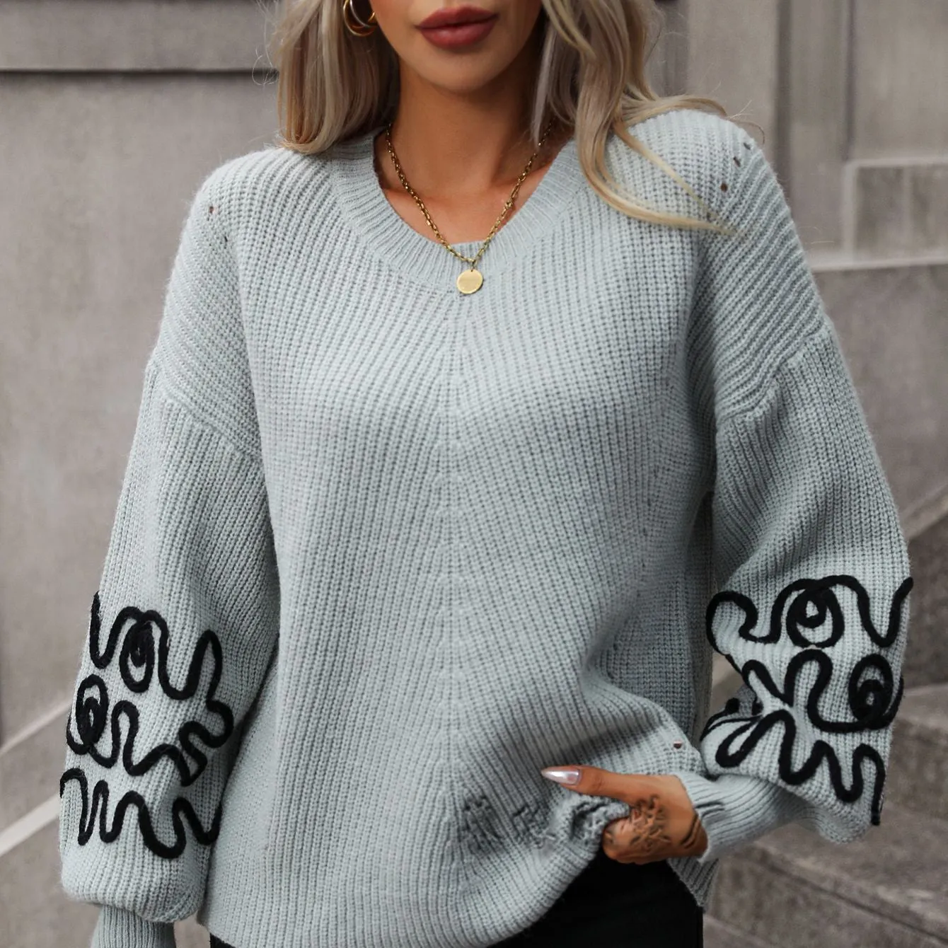 Solid Color Pullover Knitted Women Sweater Wholesale Womens Clothing N3823082600018