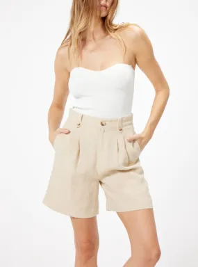 Taupe Linen High Waist Shorts