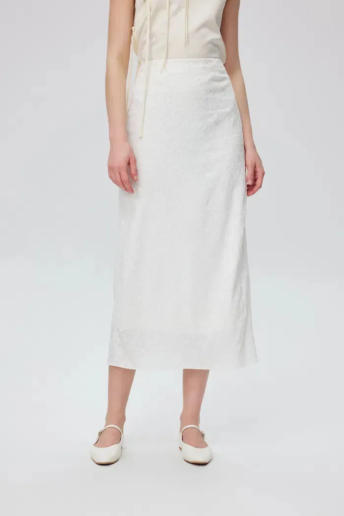 Tishri Embroidered Skirt in Silk Crepe De Chine
