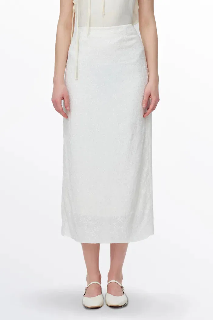 Tishri Embroidered Skirt in Silk Crepe De Chine