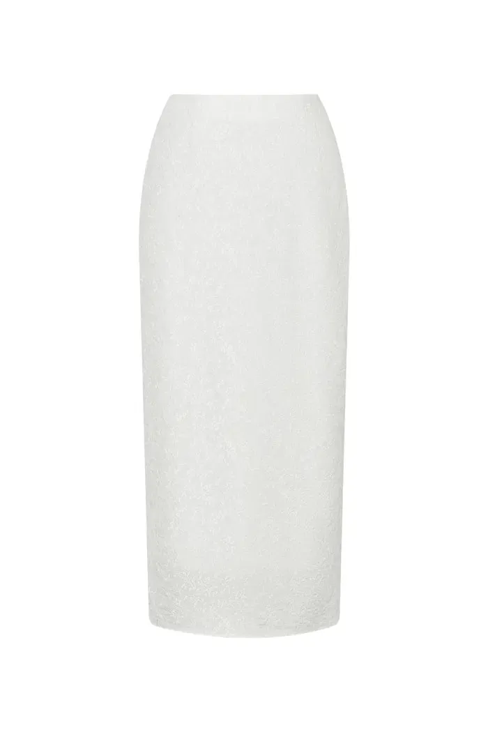 Tishri Embroidered Skirt in Silk Crepe De Chine