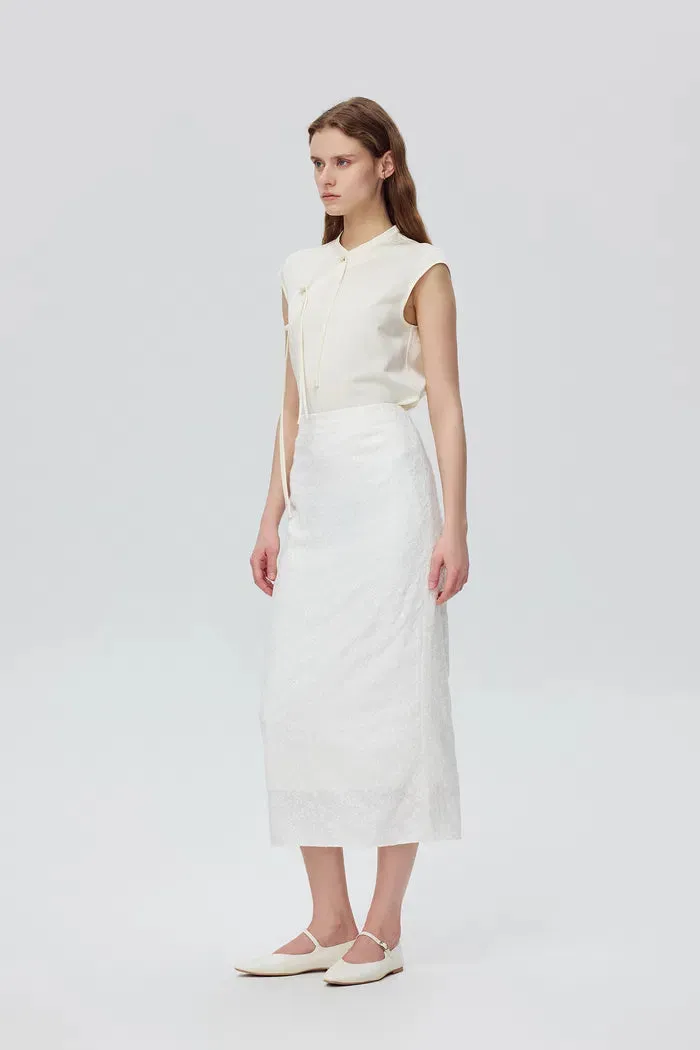 Tishri Embroidered Skirt in Silk Crepe De Chine