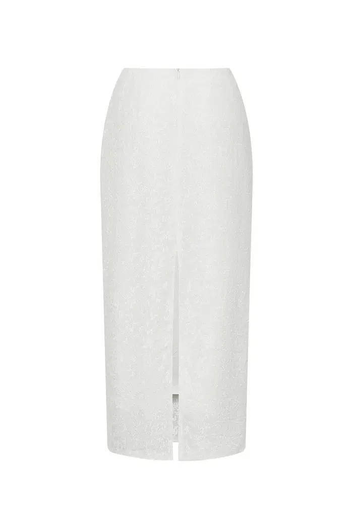 Tishri Embroidered Skirt in Silk Crepe De Chine