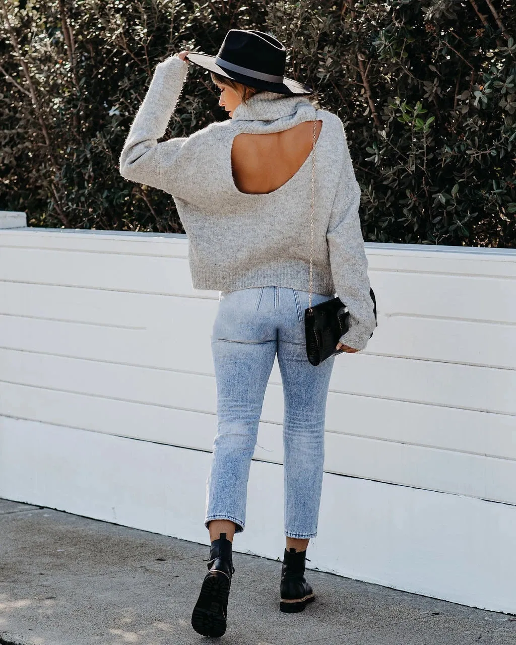 Turtleneck Pullover Solid Color Knit Hollow Backless Sweater Wholesale Women'S Top