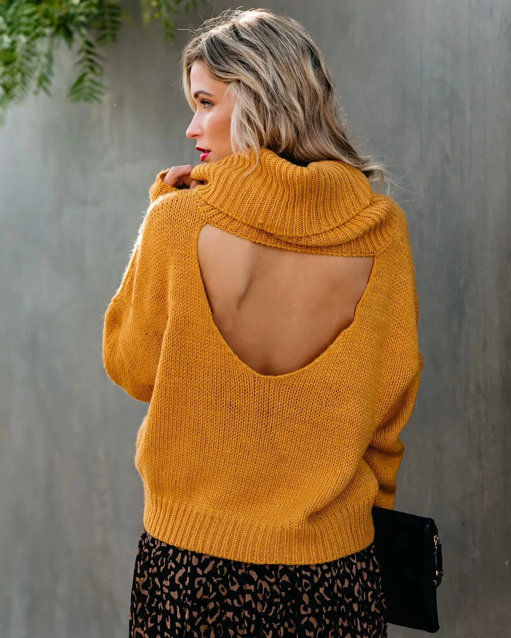Turtleneck Pullover Solid Color Knit Hollow Backless Sweater Wholesale Women'S Top