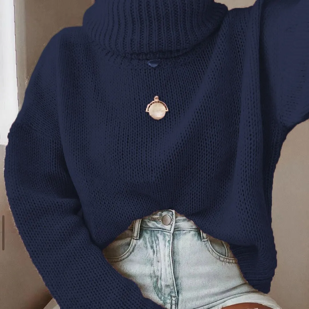 Turtleneck Pullover Solid Color Knit Hollow Backless Sweater Wholesale Women'S Top