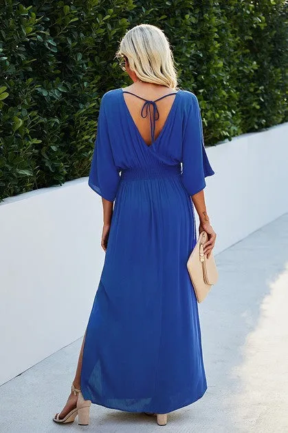 V-Neck Dolman Sleeves Maxi Dress