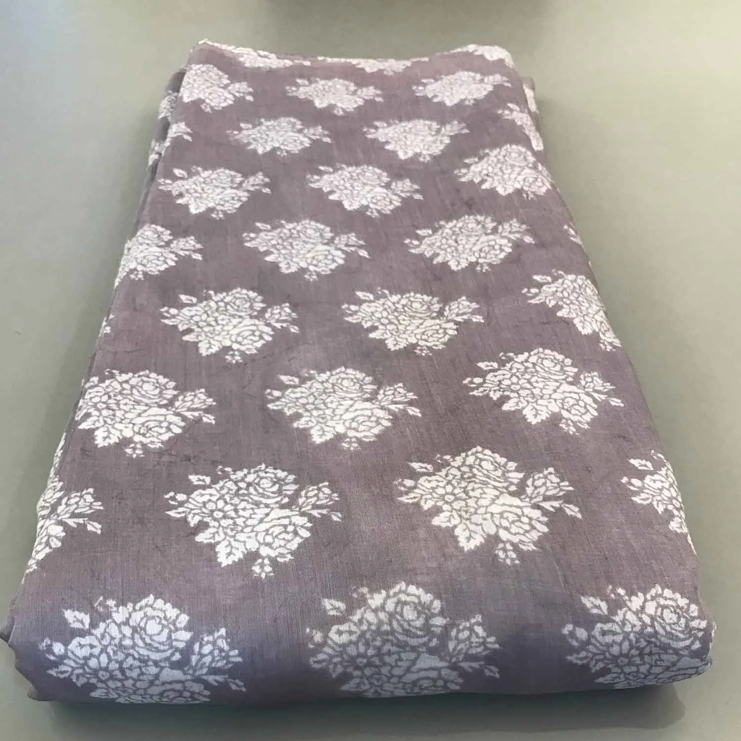White Florals Pink Violet Muslin Silk Fabric