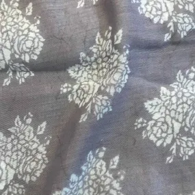 White Florals Pink Violet Muslin Silk Fabric