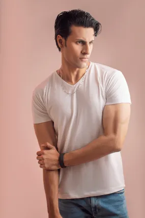 White Half Sleeve V Neck