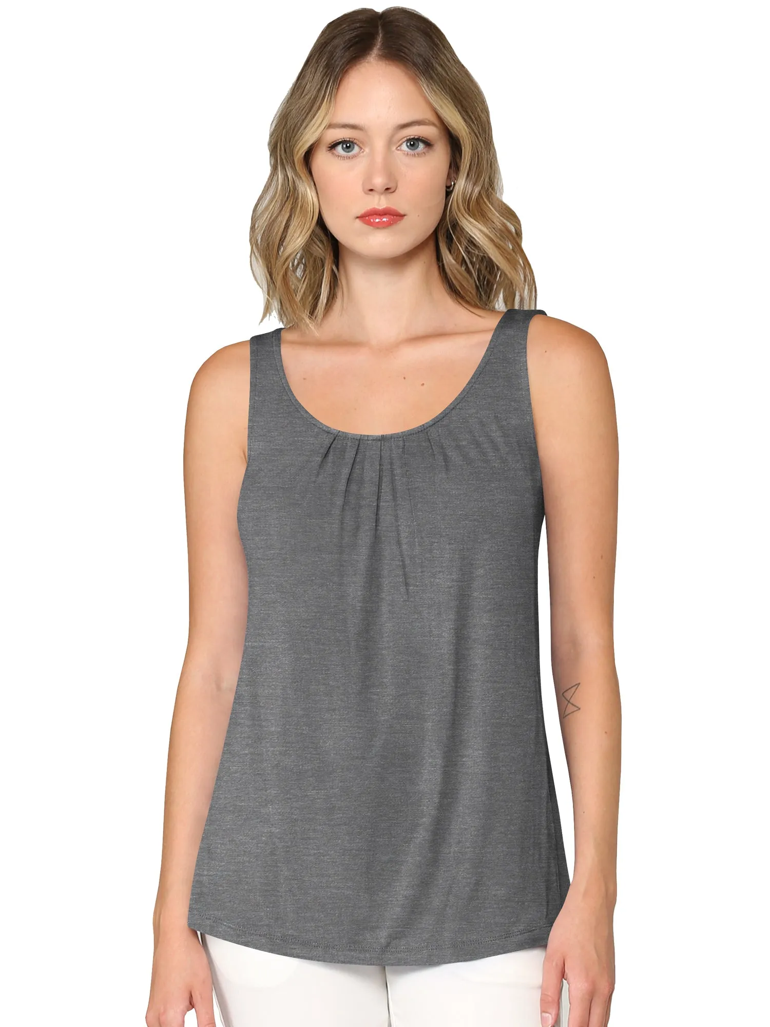 Women's Pleated Front Scoop Neck Shell Tank