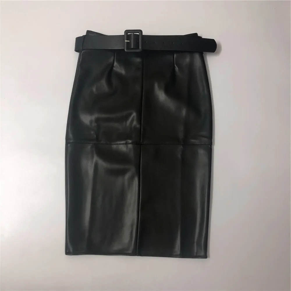 Wrap Midi Skirts with Belted High Waist Sheath Pencil Back Split Skirts