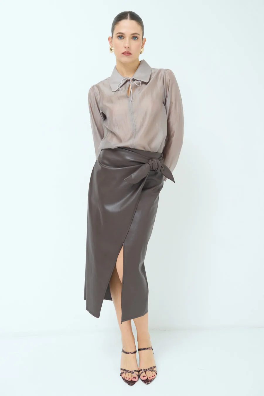 Wrap-style midi skirt with side slit wholesale