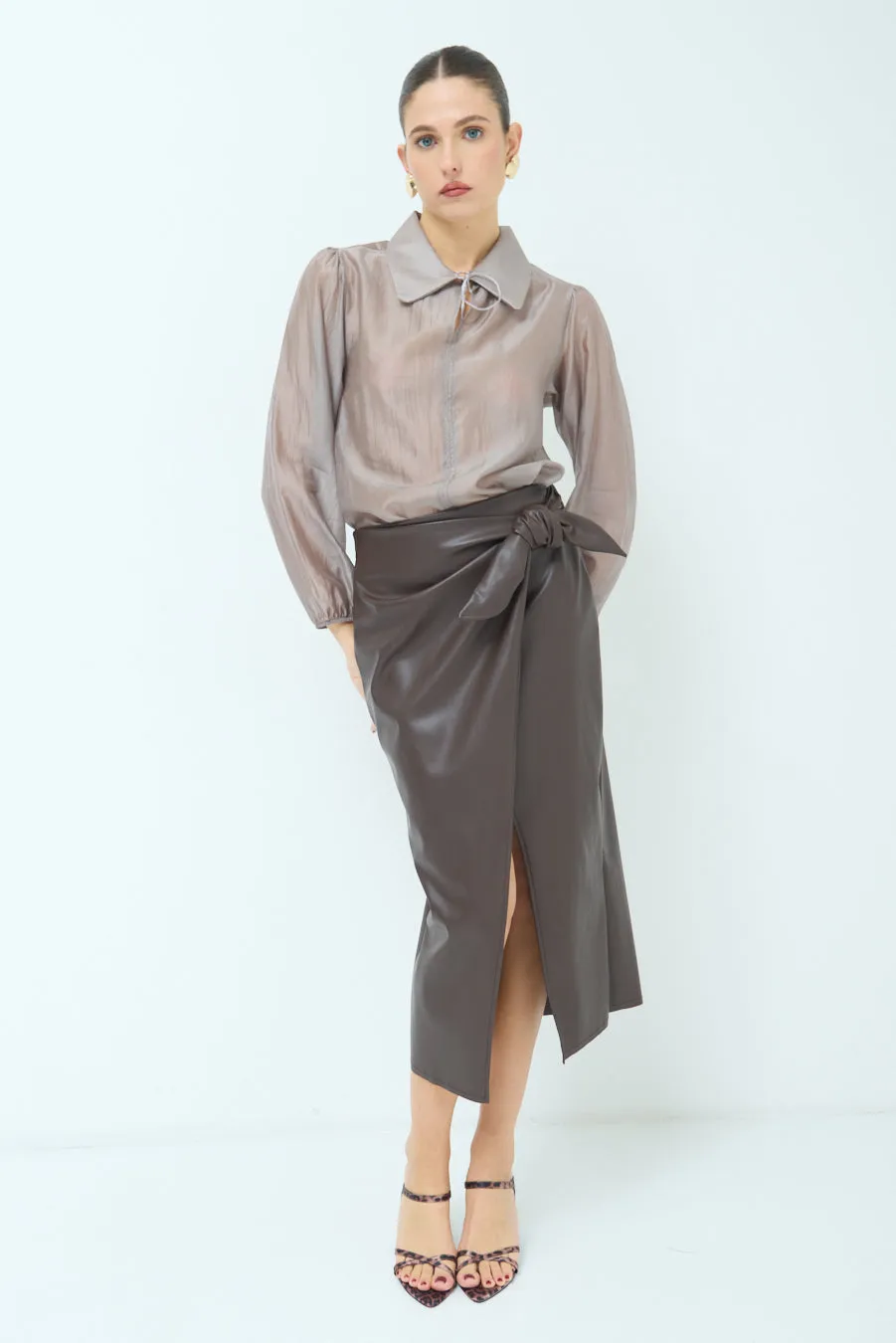 Wrap-style midi skirt with side slit wholesale