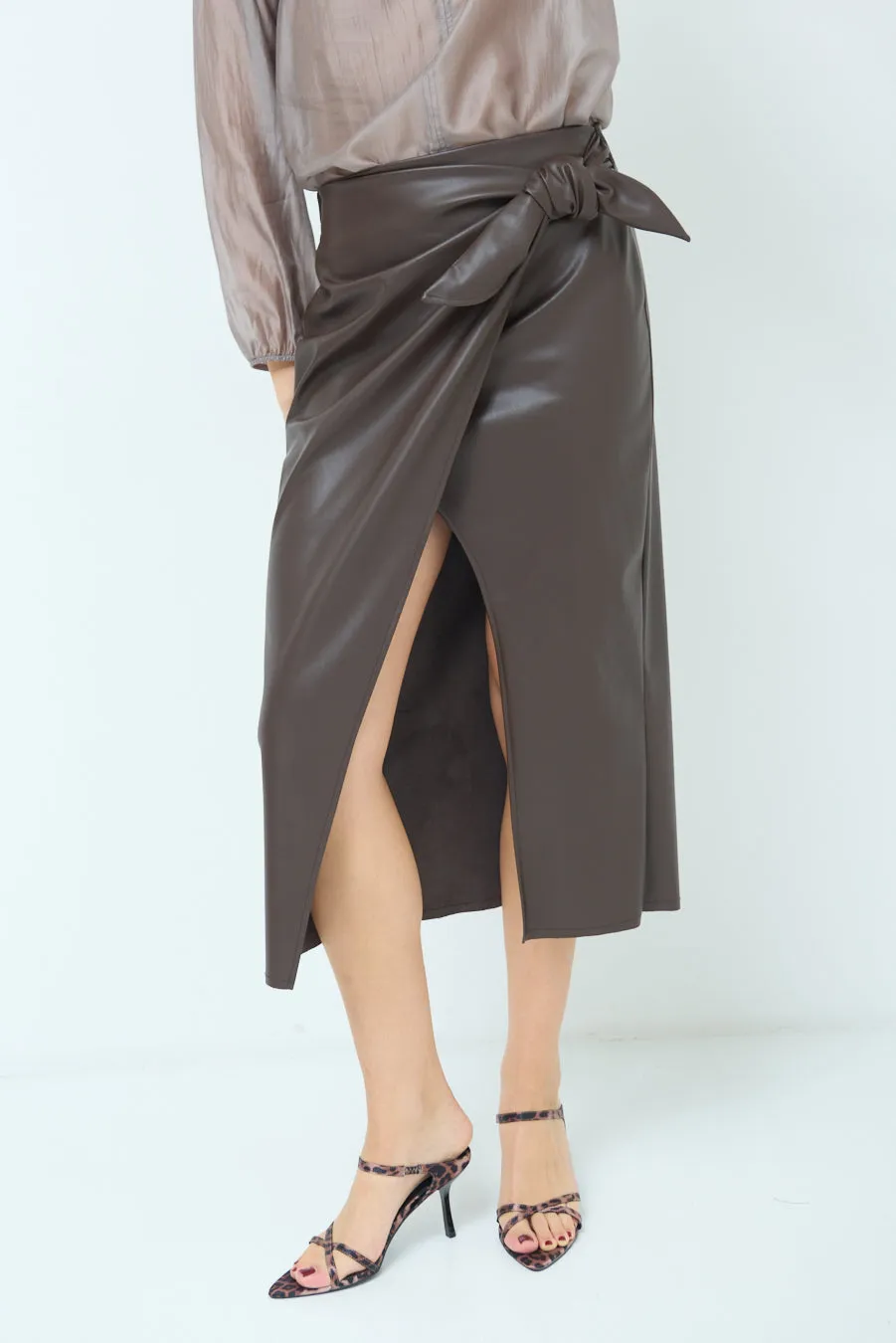 Wrap-style midi skirt with side slit wholesale