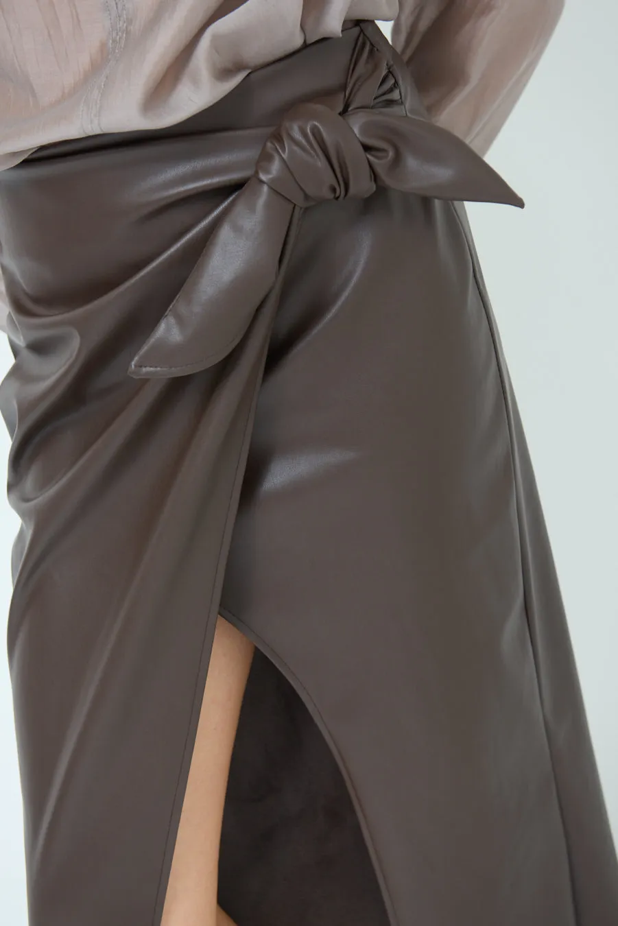 Wrap-style midi skirt with side slit wholesale