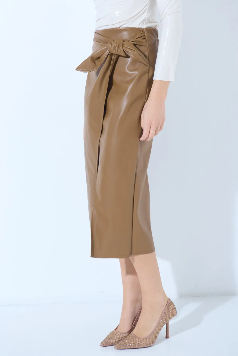 Wrap-style midi skirt with side slit wholesale